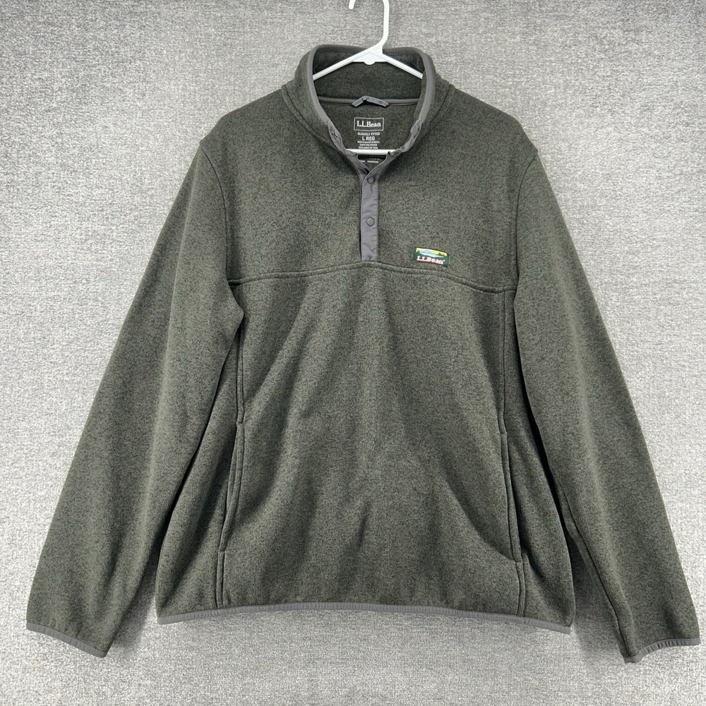 LL Bean 1/4 Zip Pullover Fleece Sweater Green Slightly Fitted‎ Outdoor Casual